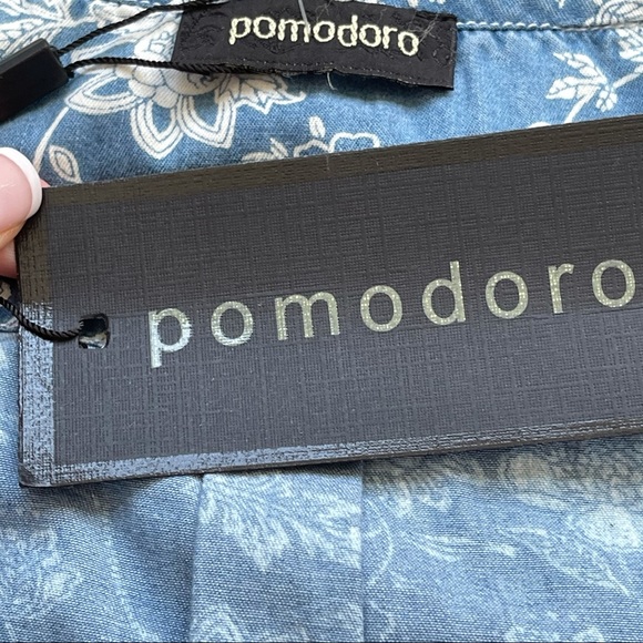 POMODORO blue & white floral pleated front sleeveless tank top NWT Small - Picture 8 of 10